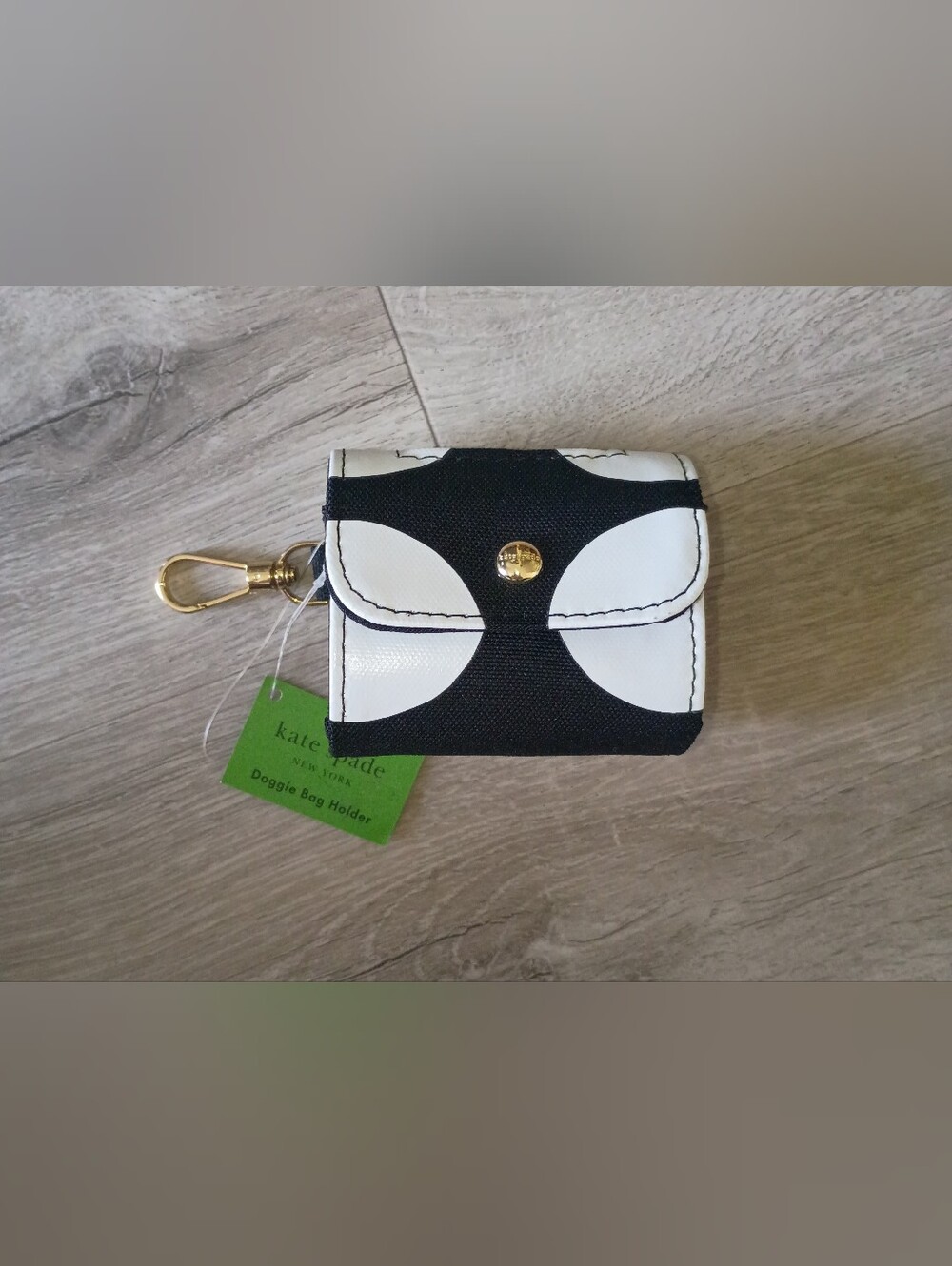 kate spade Black and White Mini Doggie Bag Holder with Gold Snap